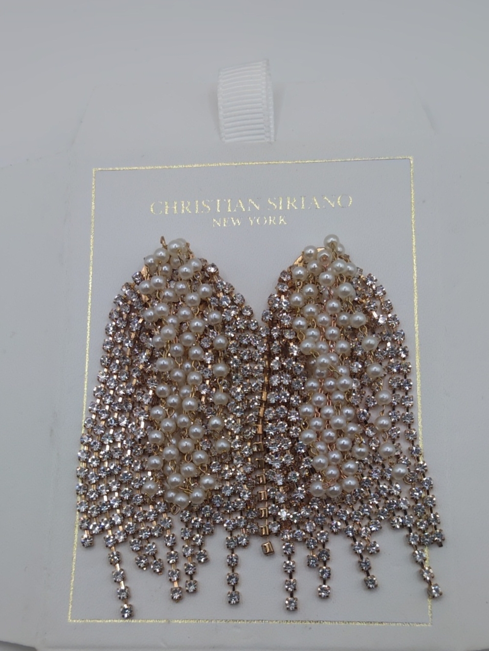 Christian Siriano Faux Pearl and Rhinestone Cha Cha Earrings